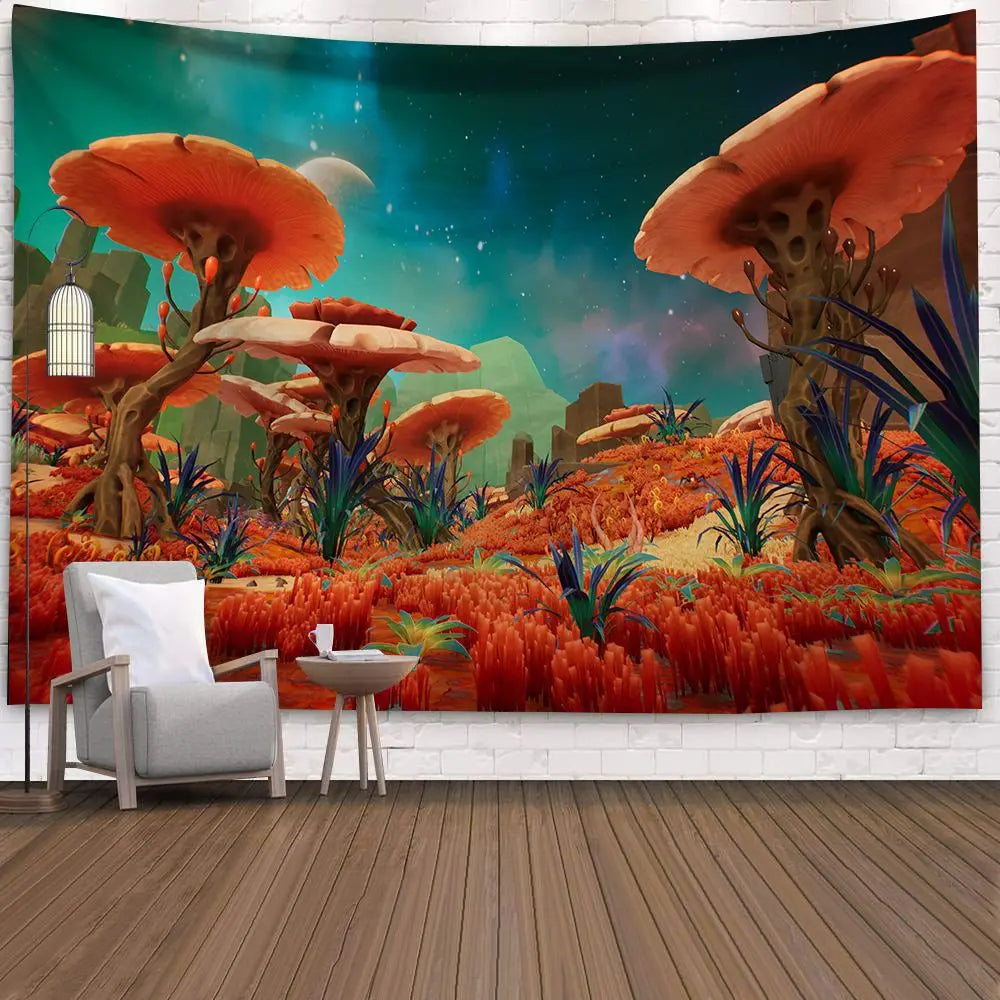 UV Reactive Mushroom Forest Tapestries