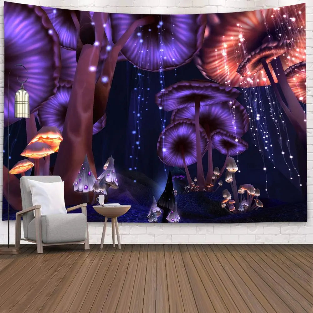 UV Reactive Mushroom Forest Tapestries