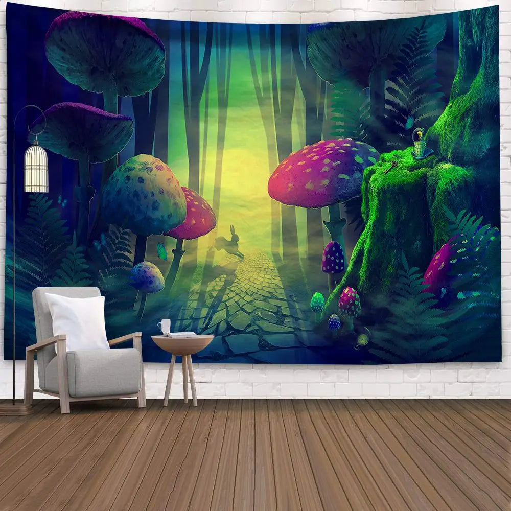 UV Reactive Mushroom Forest Tapestries