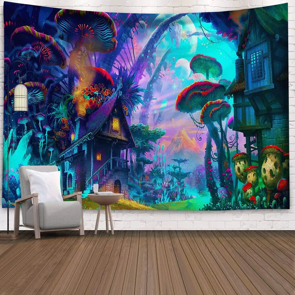 UV Reactive Mushroom Forest Tapestries