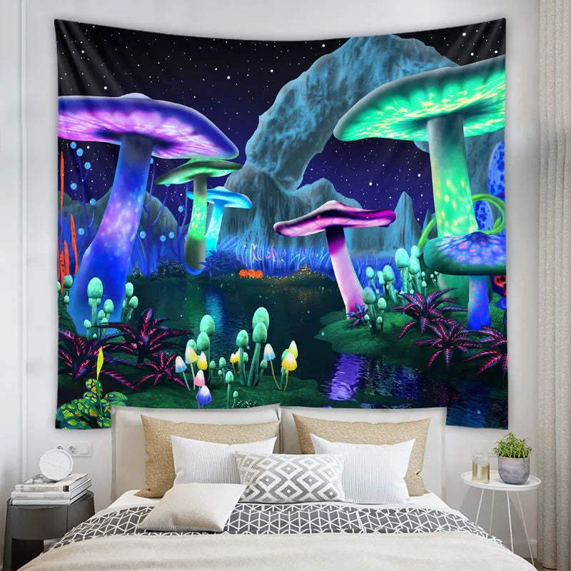 UV Reactive Mushroom Forest Tapestries