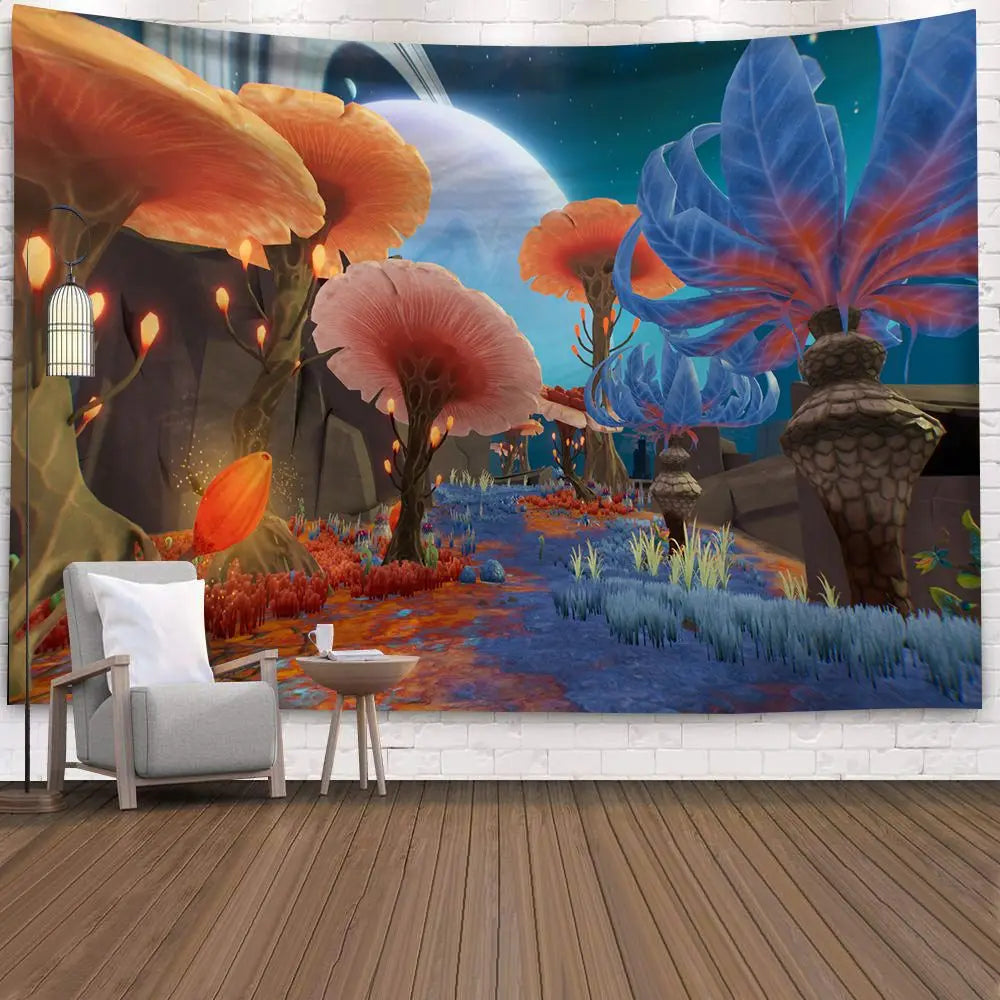 UV Reactive Mushroom Forest Tapestries