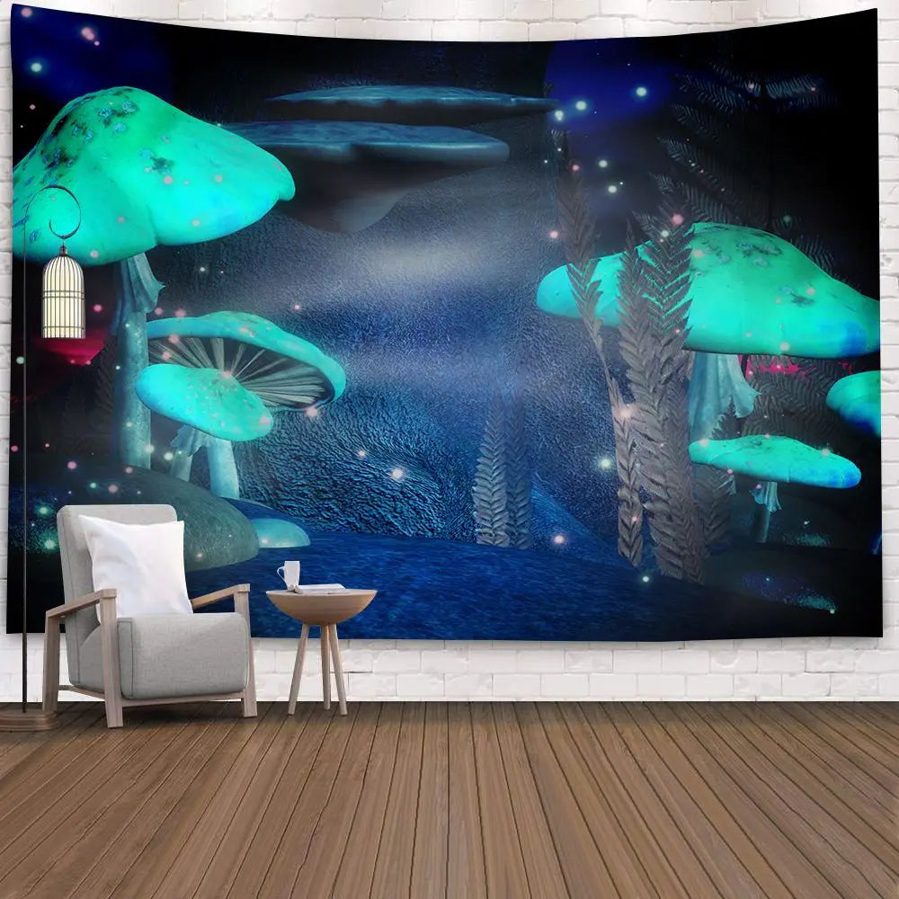 UV Reactive Mushroom Forest Tapestries