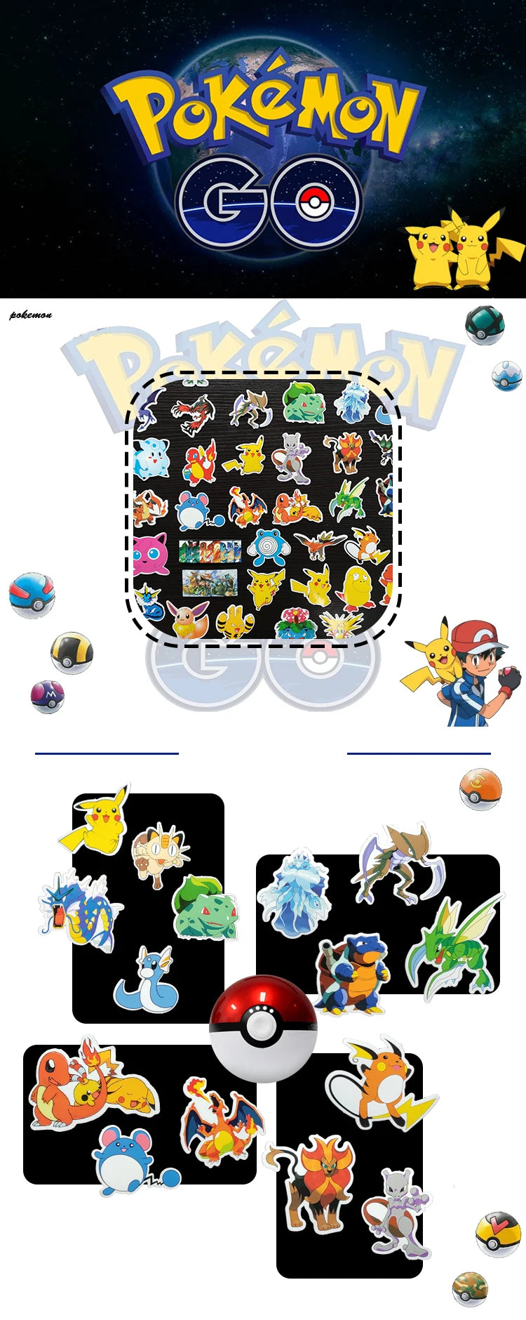 50/100Pcs Pokemon Stickers