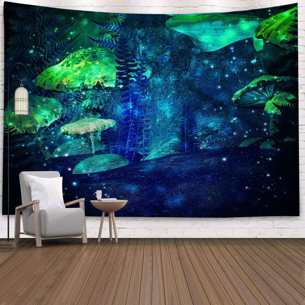 UV Reactive Mushroom Forest Tapestries