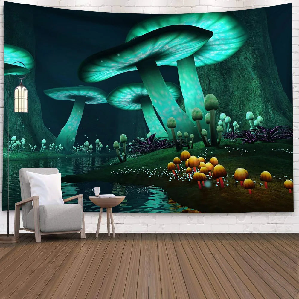 UV Reactive Mushroom Forest Tapestries