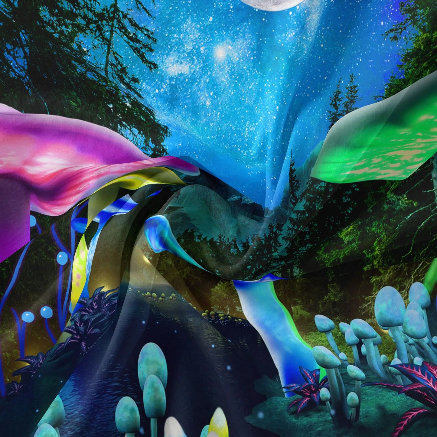 UV Reactive Mushroom Forest Tapestries