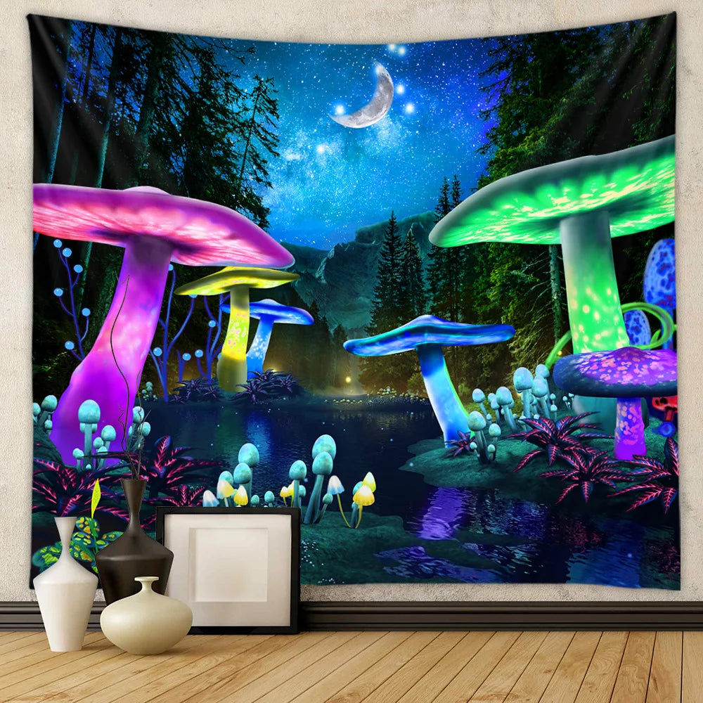 UV Reactive Mushroom Forest Tapestries