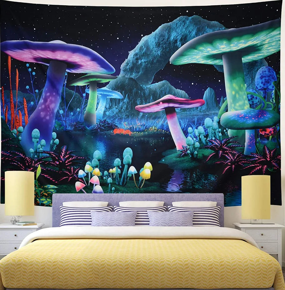 UV Reactive Mushroom Forest Tapestries