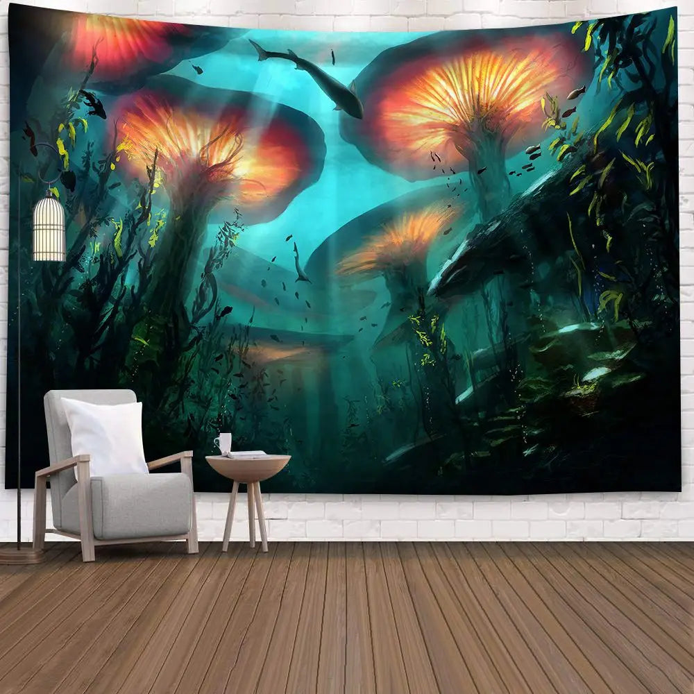 UV Reactive Mushroom Forest Tapestries