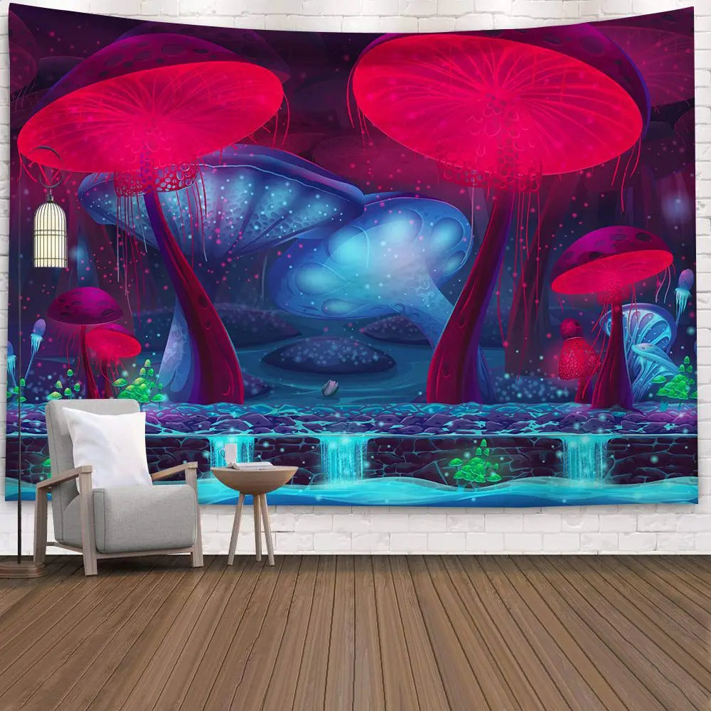 UV Reactive Mushroom Forest Tapestries
