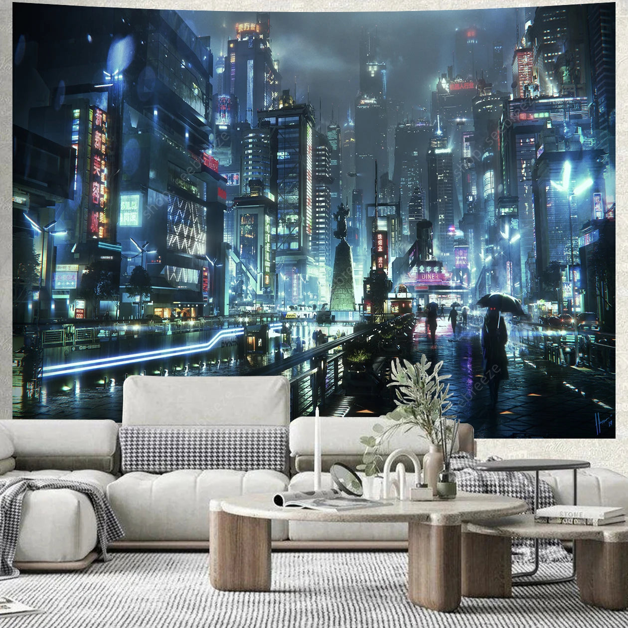 City Skyscrapers UV Reactive Tapestries