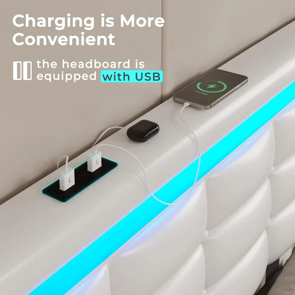 Cushy Bedframe with LED lights and charging station