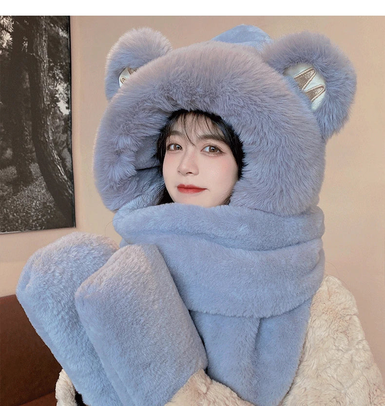 Super Thick Warm Plushie Bear Hooded Scarf