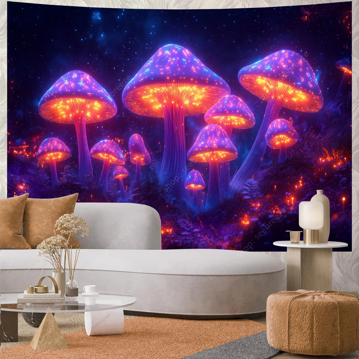 Fantasy Mushroom UV Reactive Tapestries