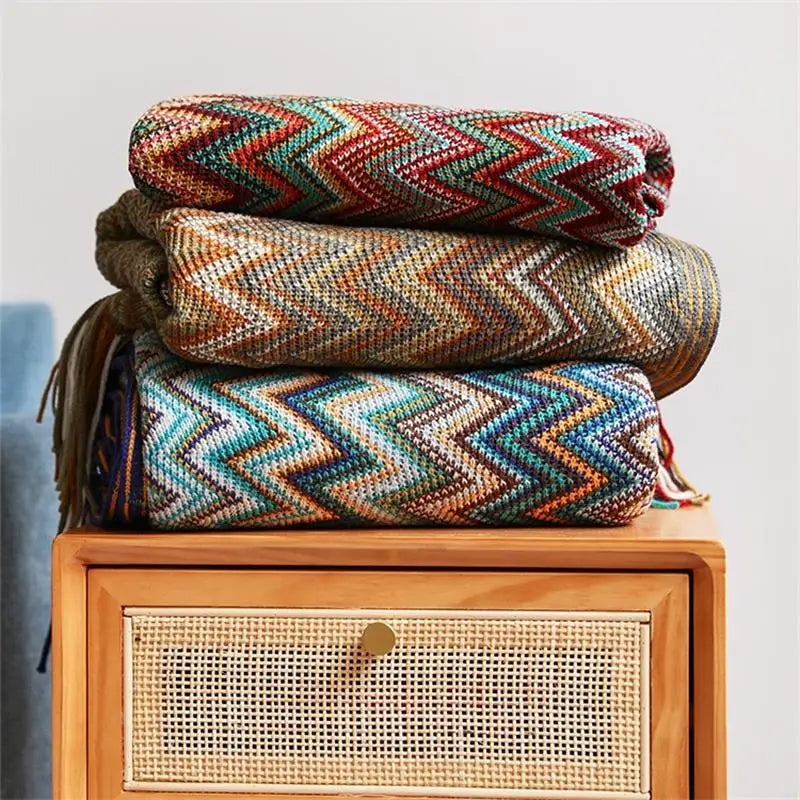 Hand Knitted Blanket with Tassels
