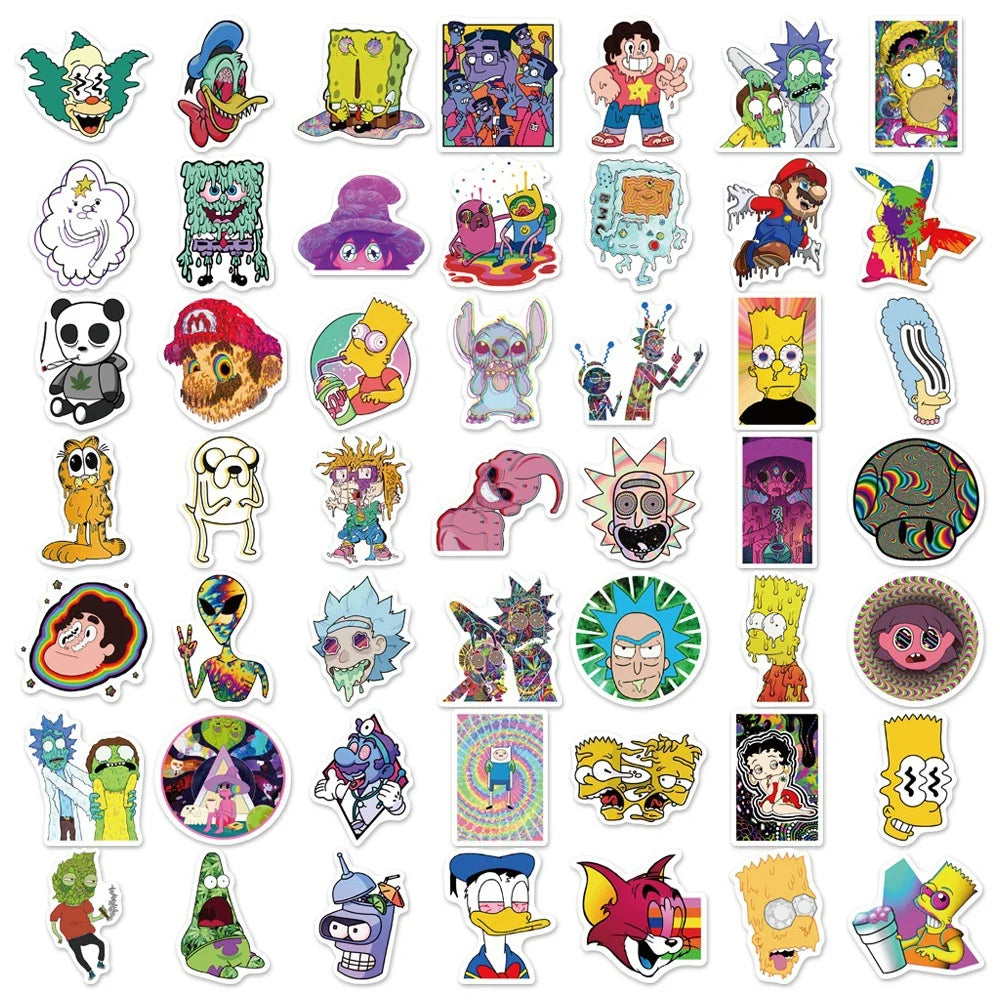 52PCS Psychedelic Cartoon Stickers