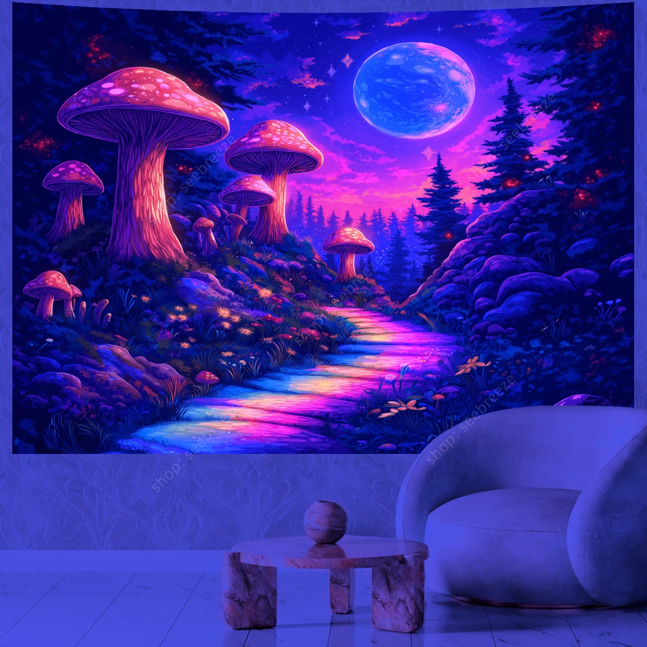 Fantasy Mushroom UV Reactive Tapestries