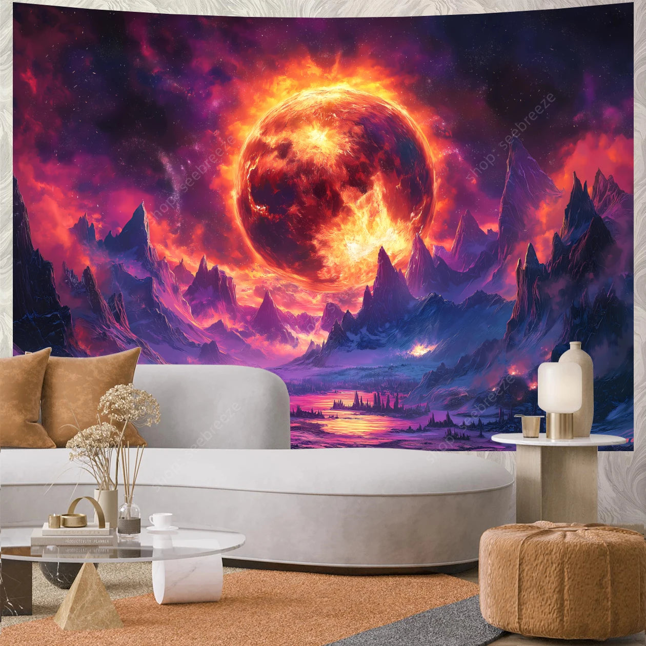 Galaxy Space Landscape UV Reactive Tapestries
