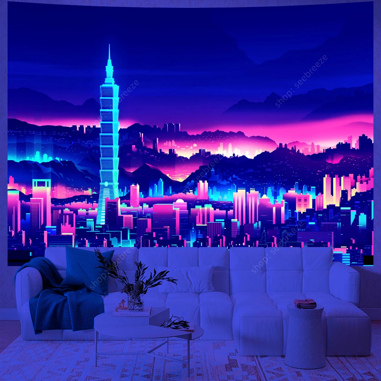 City Skyscrapers UV Reactive Tapestries