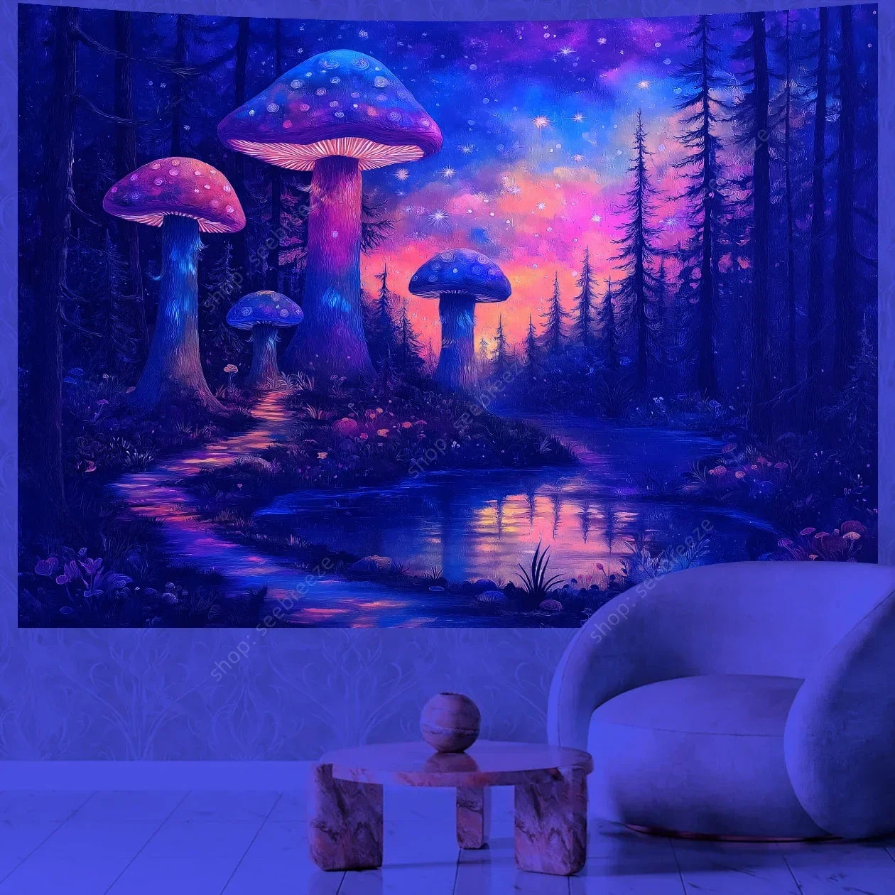 Mushroom Forest UV Reactive Tapestries