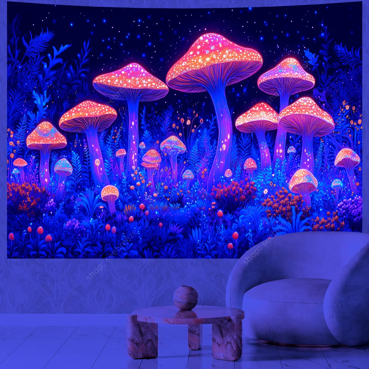 Mushroom Forest UV Reactive Tapestries