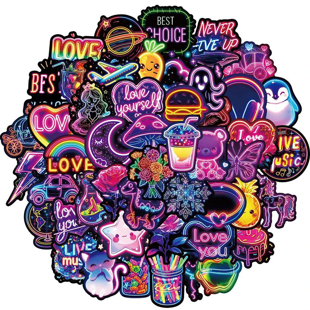 10/30/50pcs Cool Neon Light Stickers