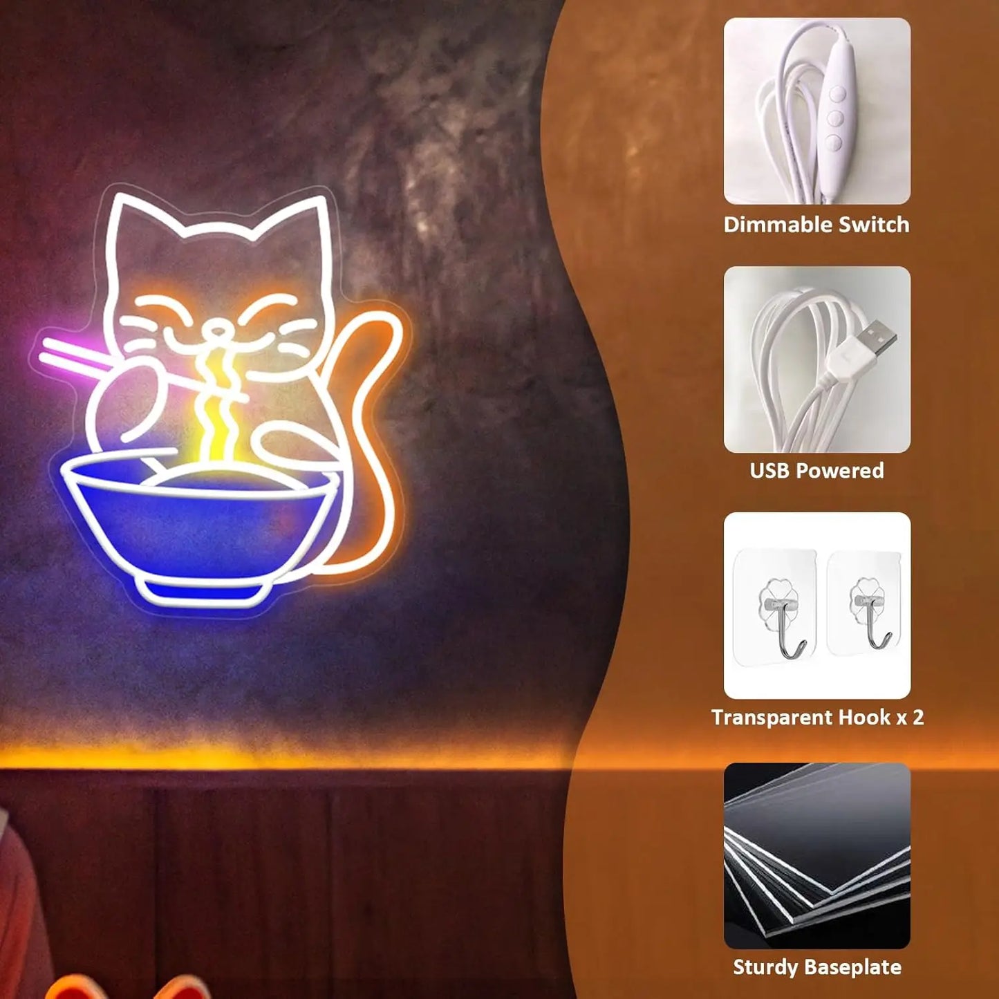 Lucky Cat Noodle LED Neon Sign