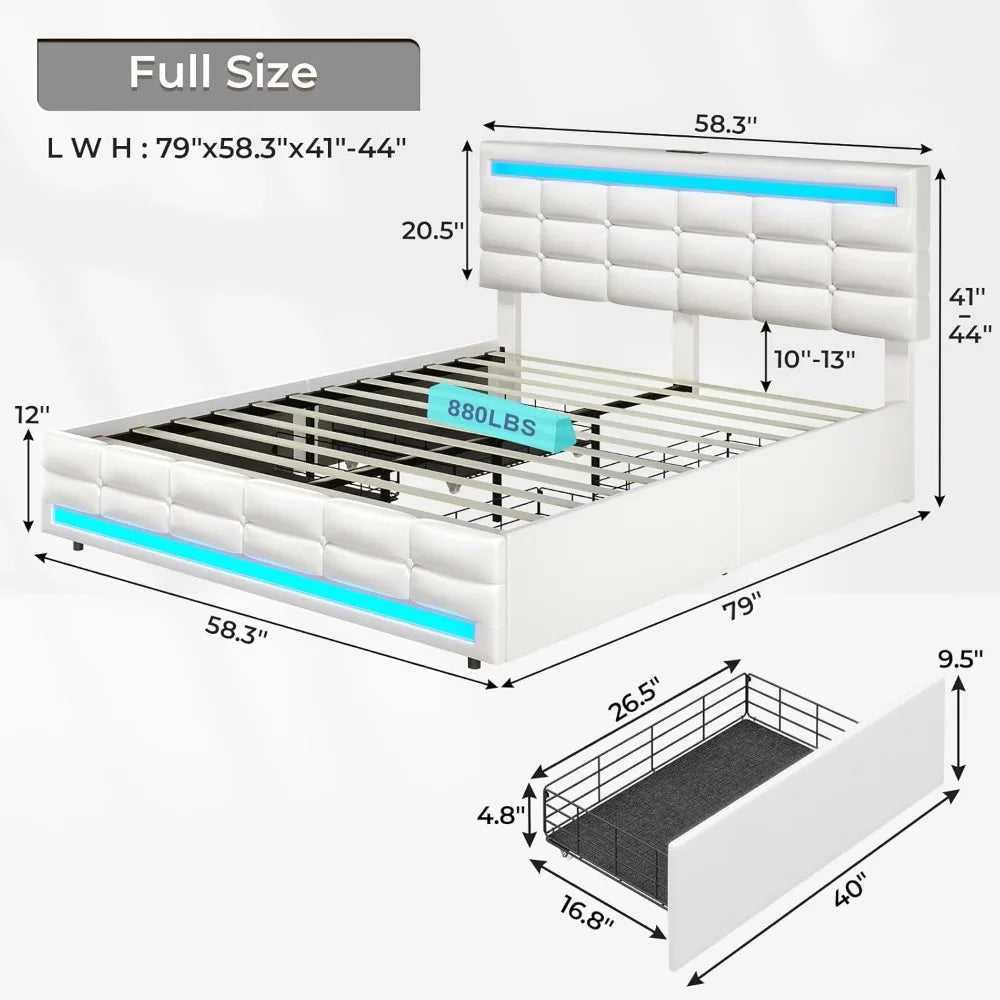 Cushy Bedframe with LED lights and charging station