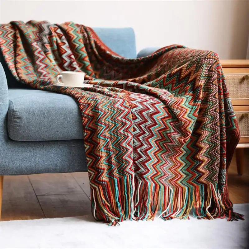Hand Knitted Blanket with Tassels