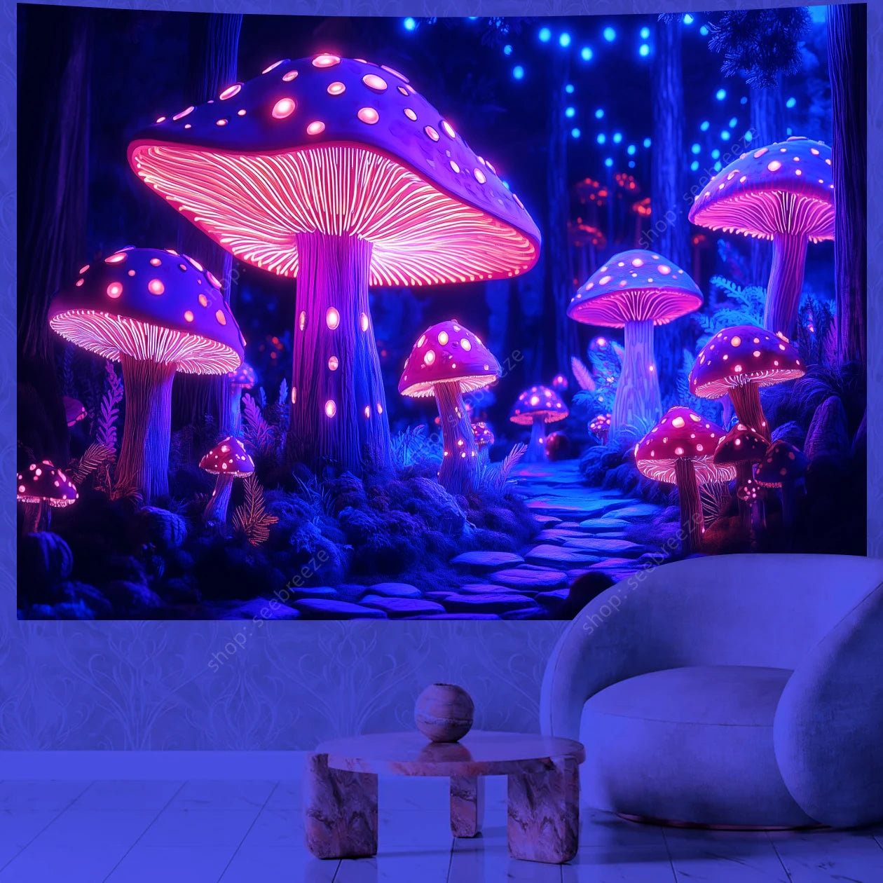 Fantasy Mushroom UV Reactive Tapestries