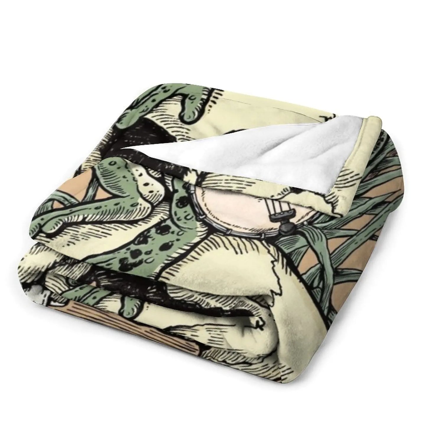 Victorian Frog Playing Banjo Throw Blanket