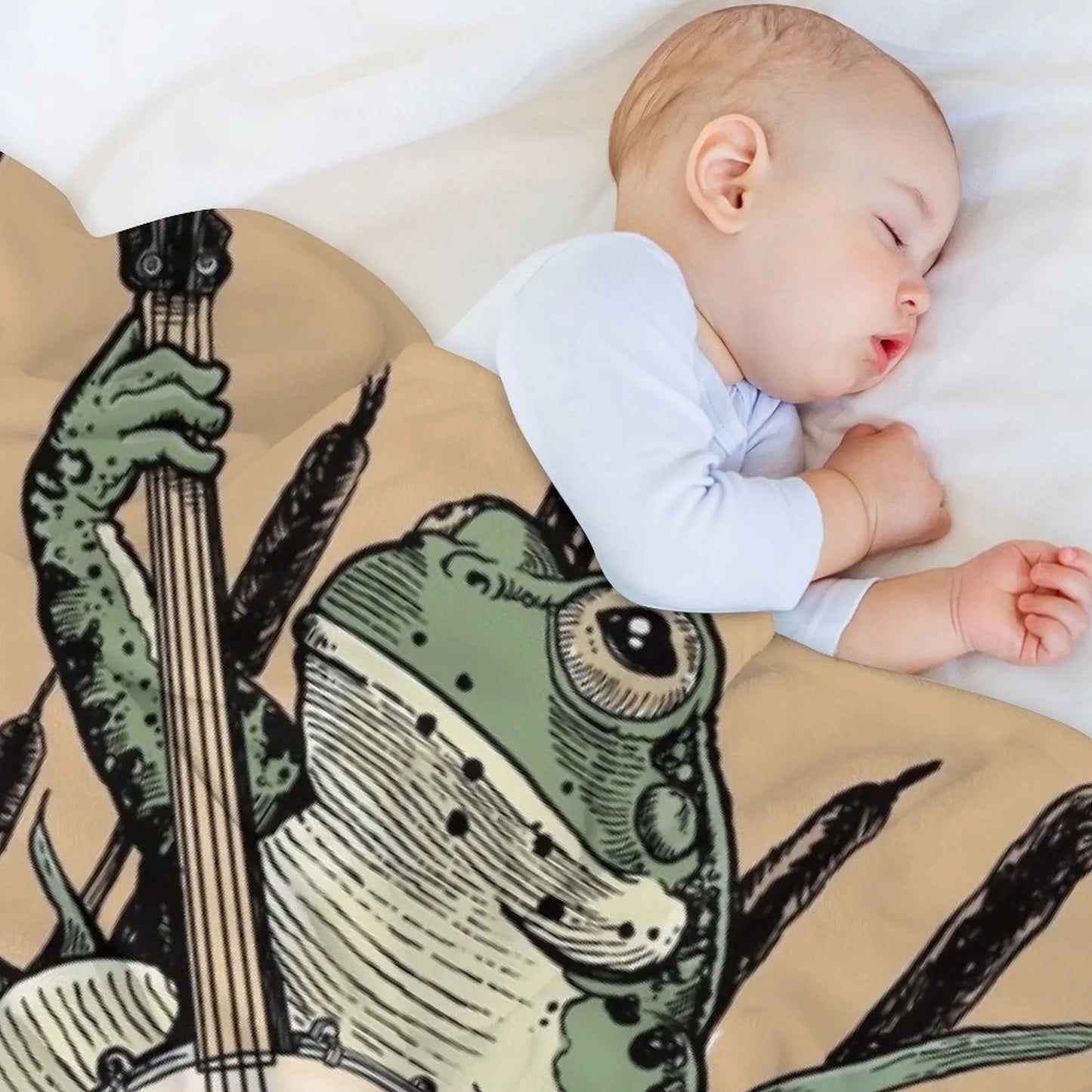 Victorian Frog Playing Banjo Throw Blanket