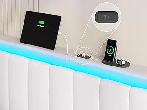 Bed Frame with Led Lights, USB Ports and Adjustable Headboard