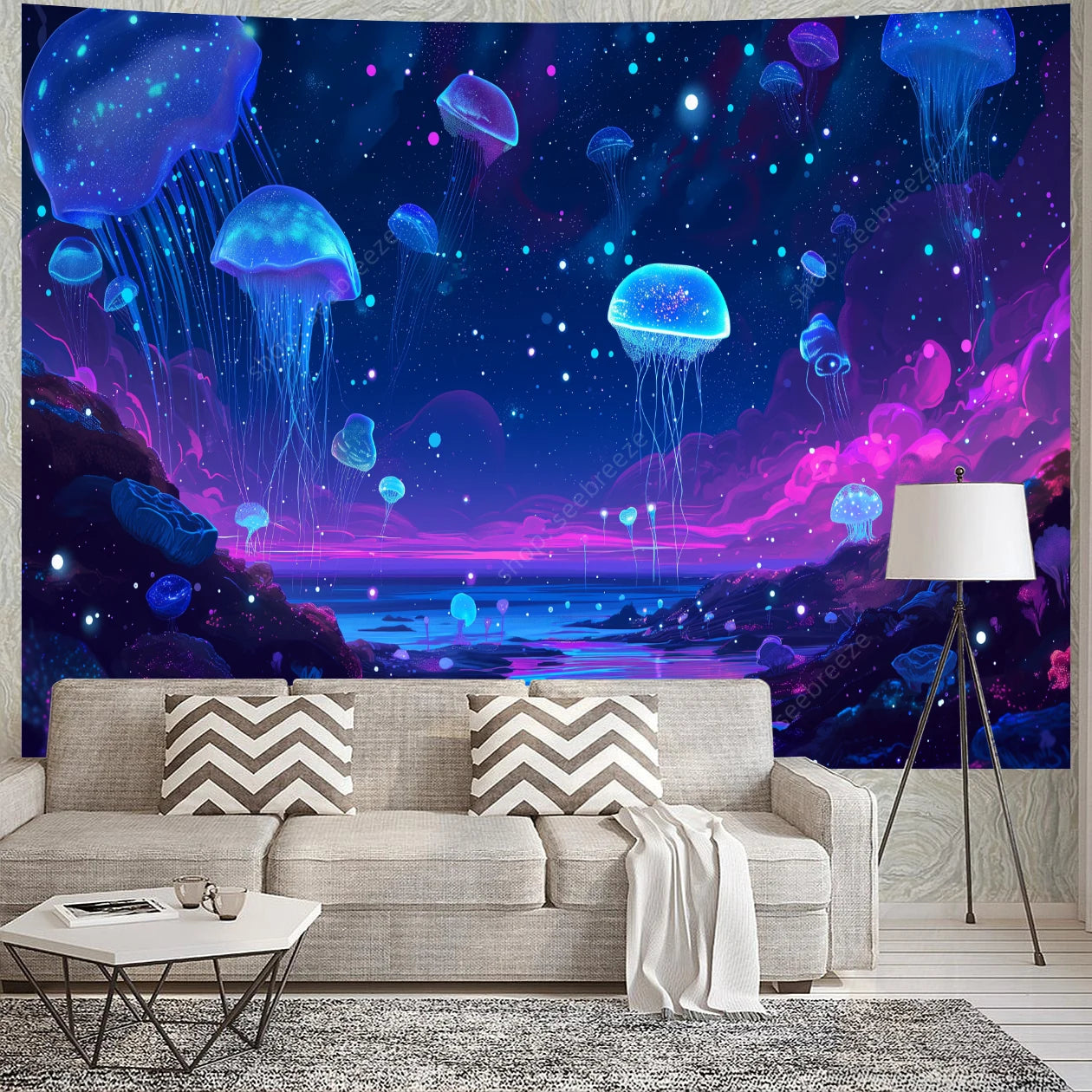 Jellyfish UV Reactive Tapestries