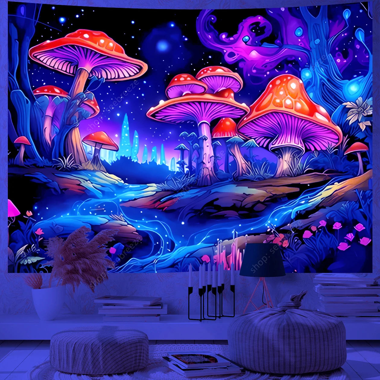 Fantasy Mushroom UV Reactive Tapestries