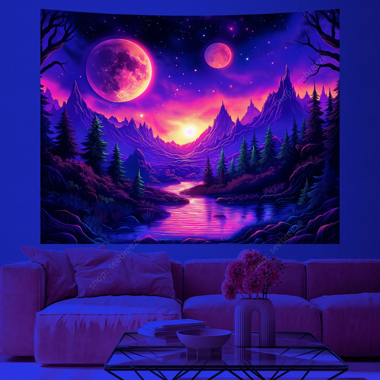 Galaxy Space Landscape UV Reactive Tapestries