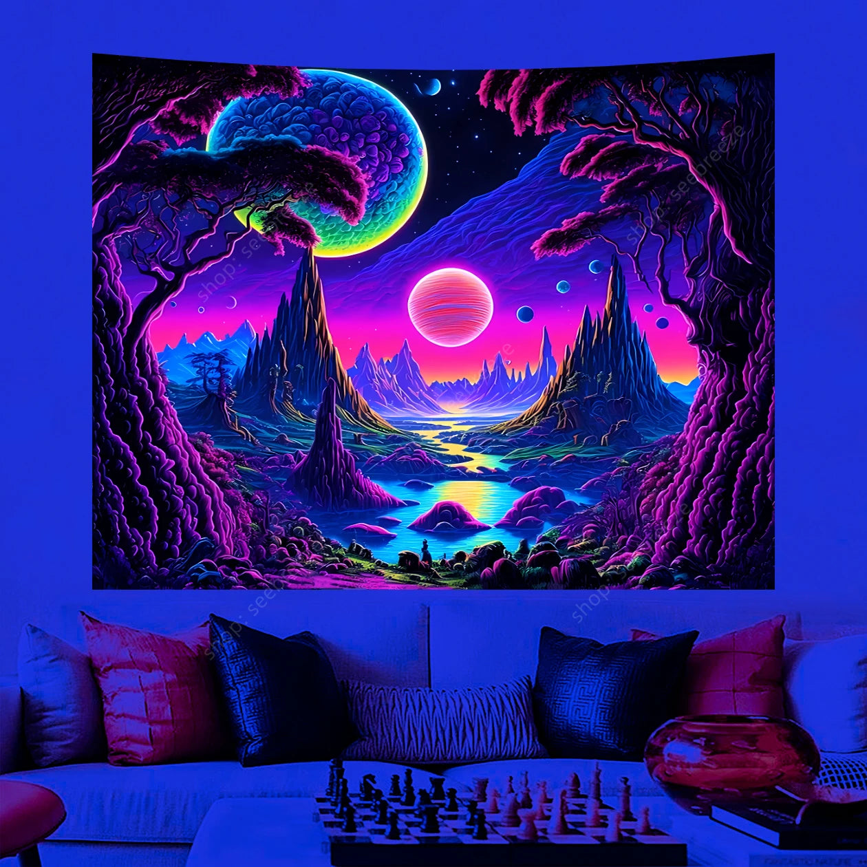 Galaxy Space Landscape UV Reactive Tapestries