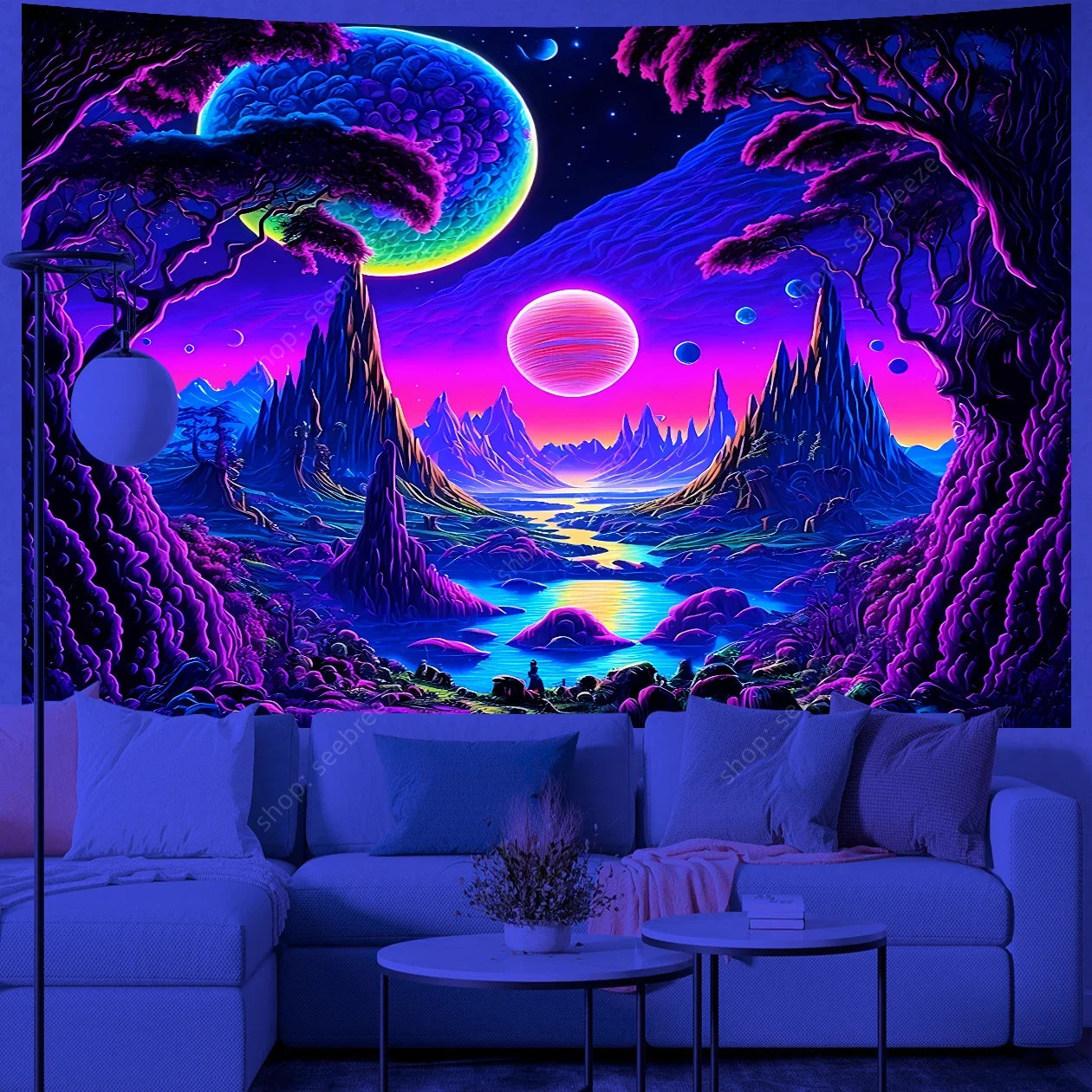 Galaxy Space Landscape UV Reactive Tapestries