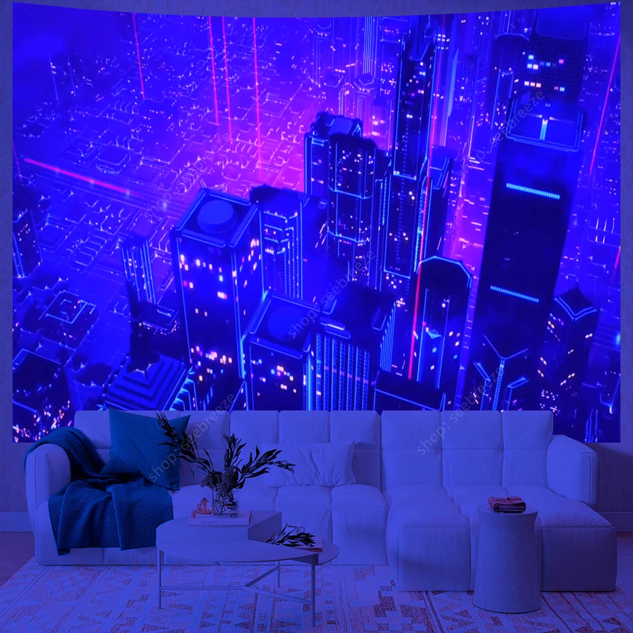 City Skyscrapers UV Reactive Tapestries