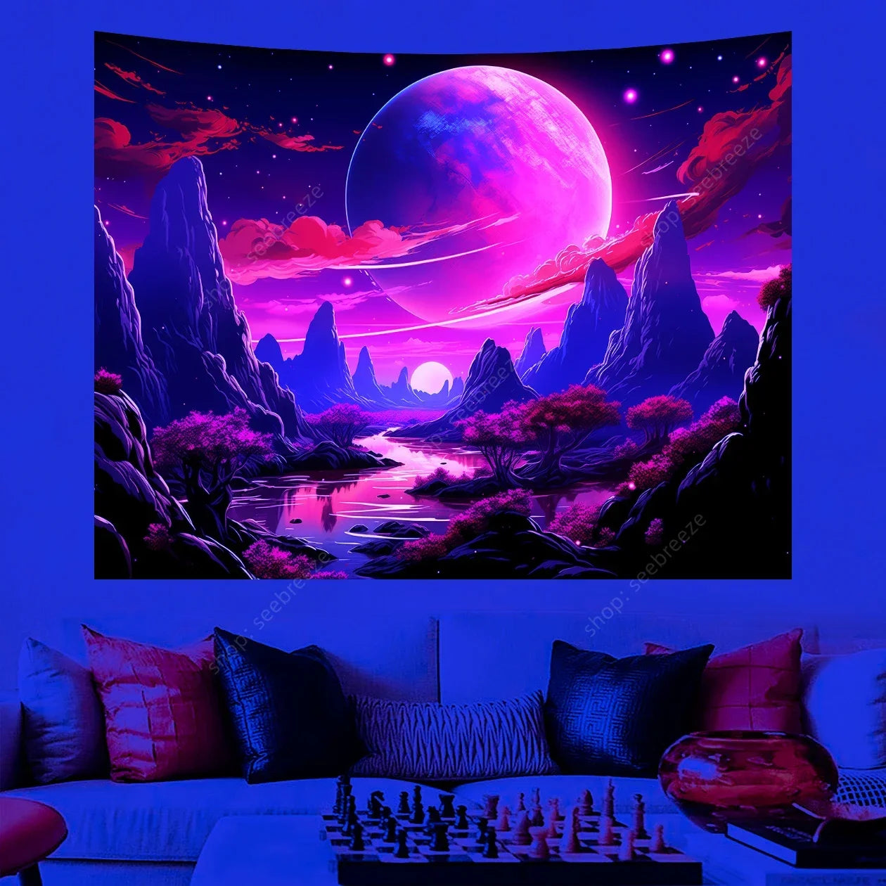 Galaxy Space Landscape UV Reactive Tapestries