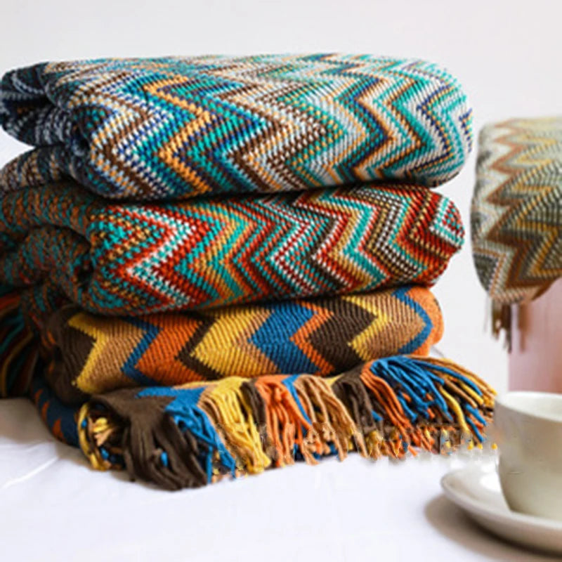 Heavy Knitted Blankets with Tassels
