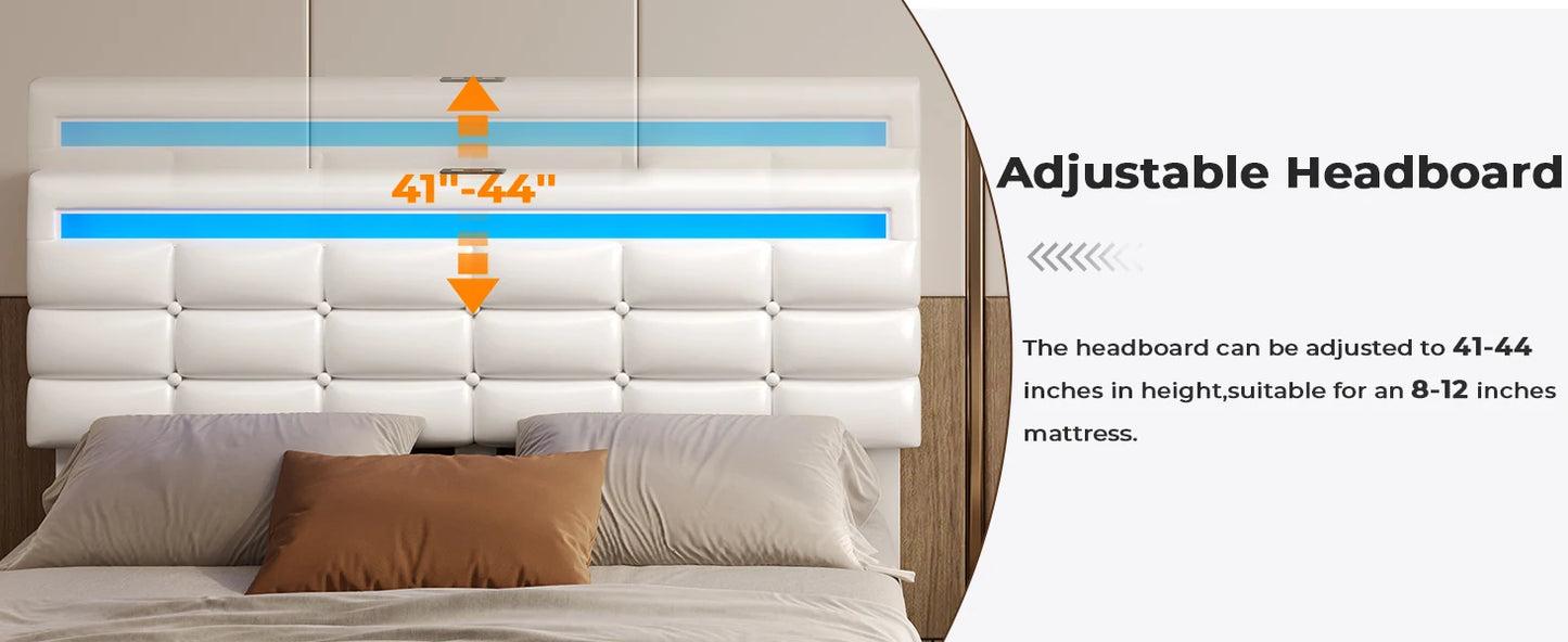 Bed Frame with Drawers & LED Lights Headboard Footboard