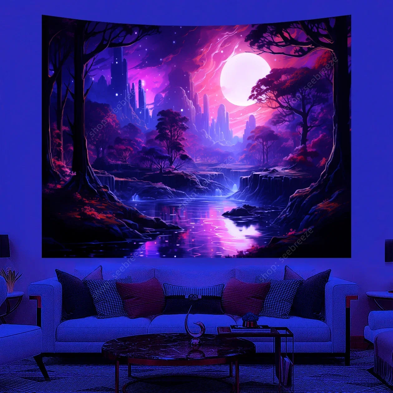 Galaxy Space Landscape UV Reactive Tapestries