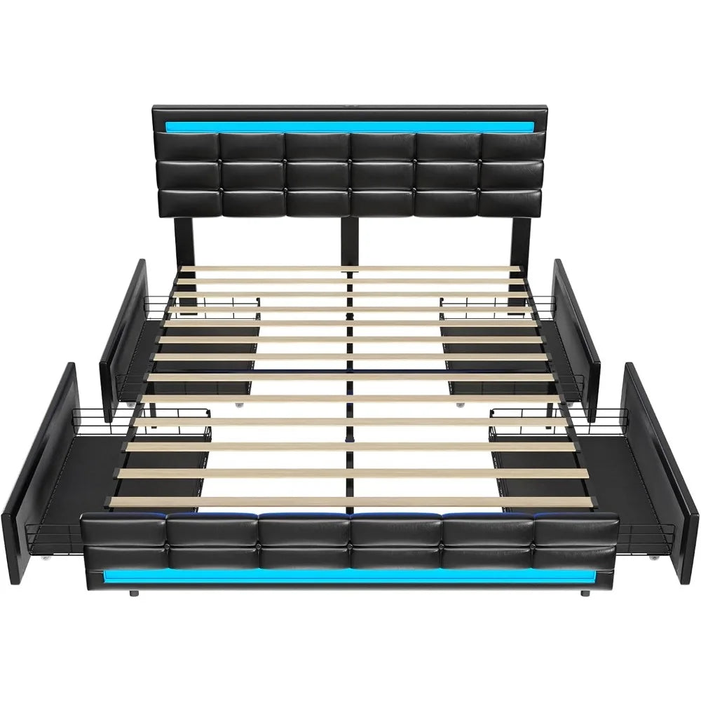 Cushy Bedframe with LED lights and charging station