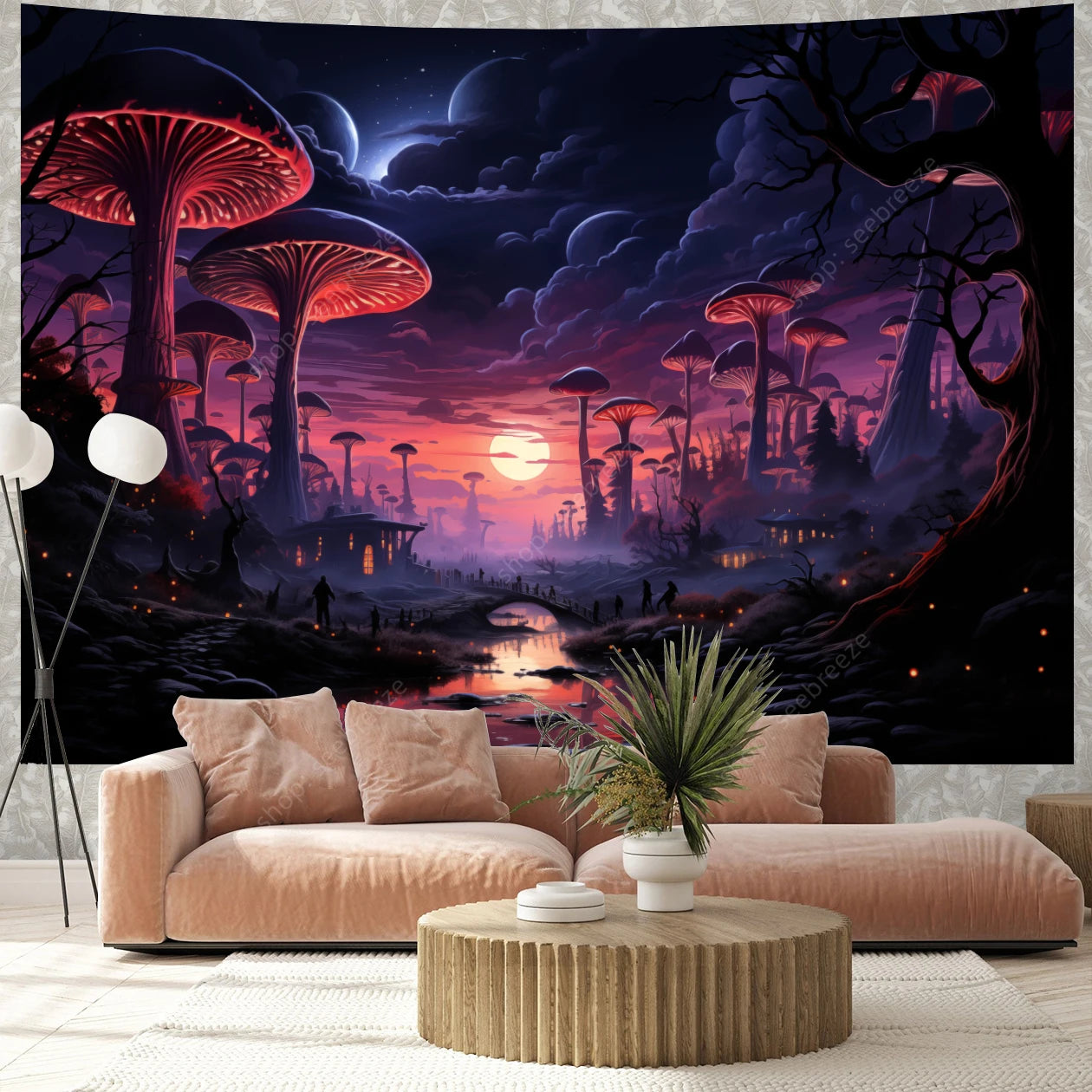 Fantasy Mushroom UV Reactive Tapestries