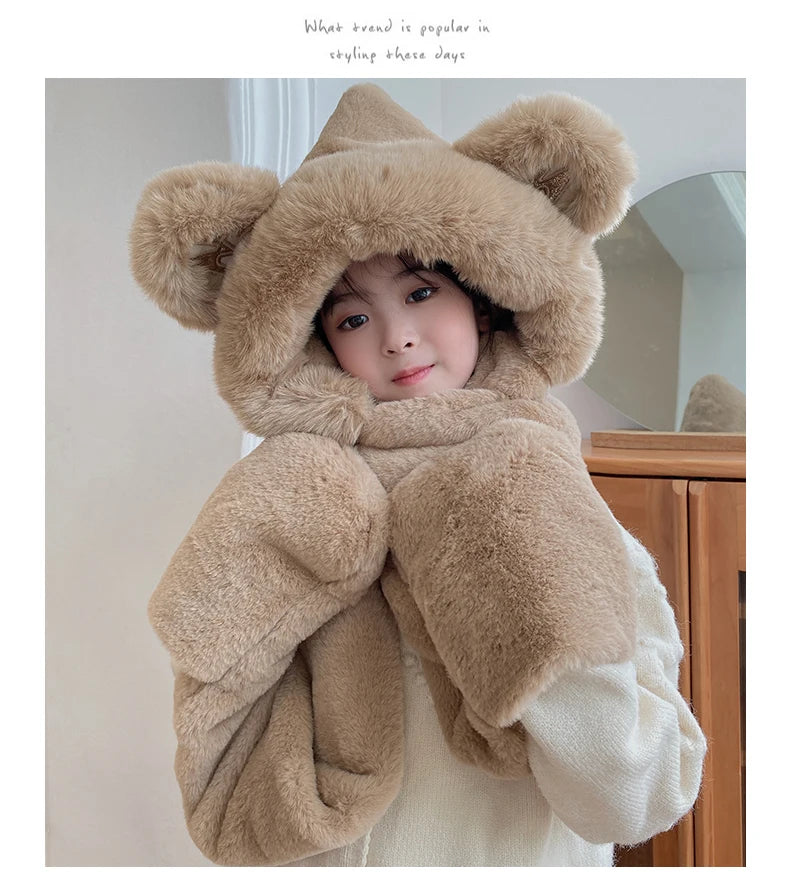 Super Thick Warm Plushie Bear Hooded Scarf