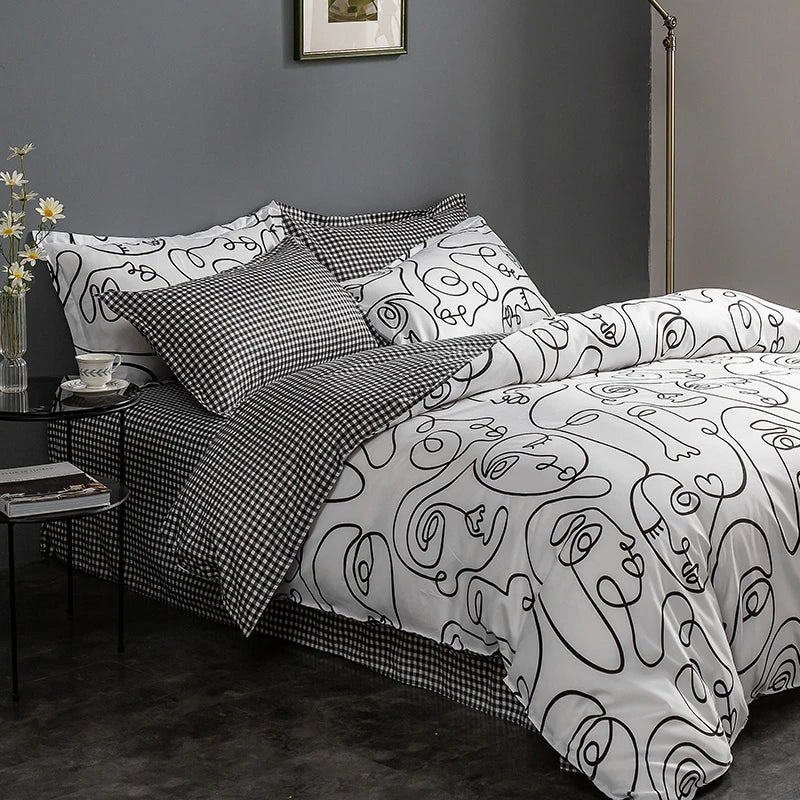 Black White Print Duvet Bed Set