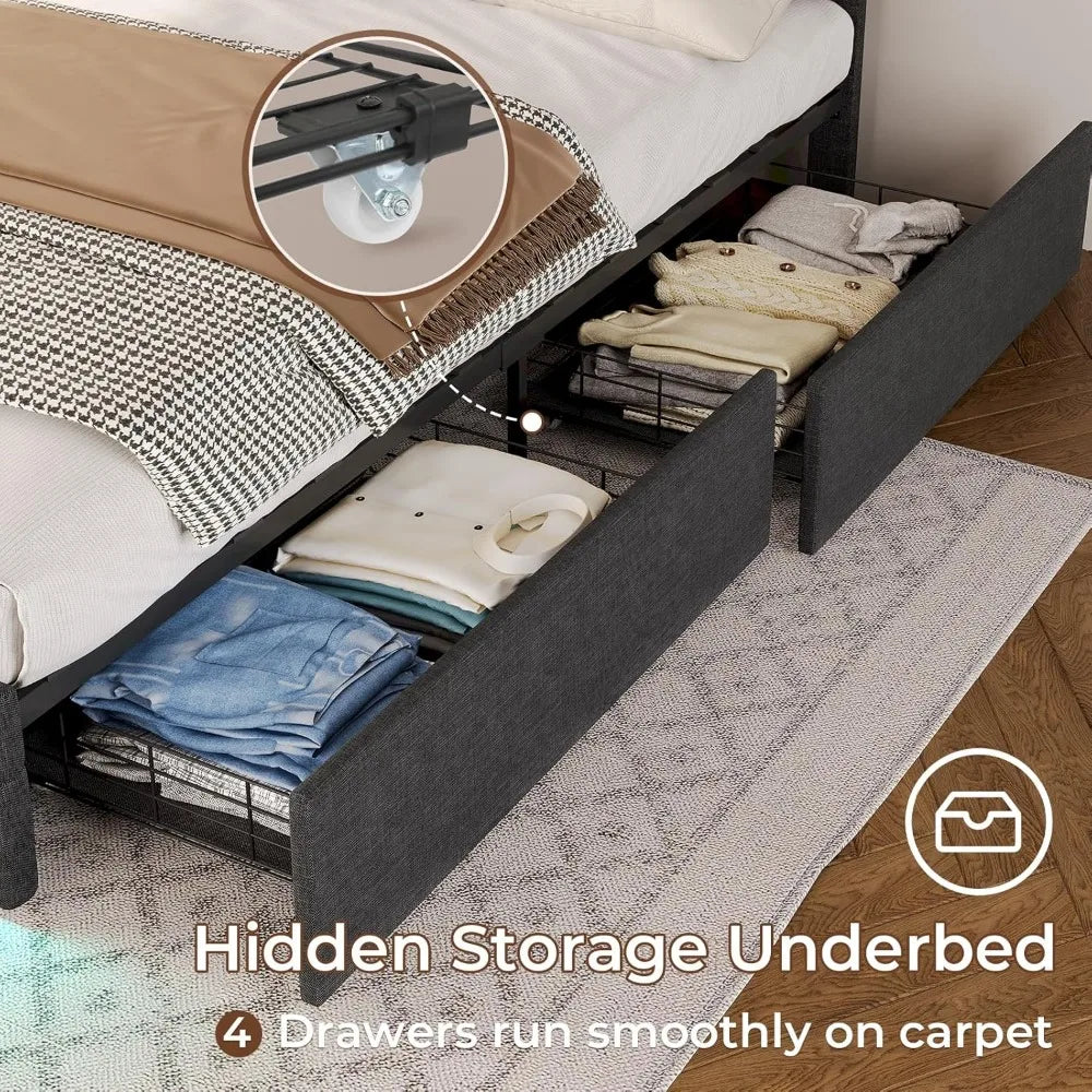 Cushy Bedframe with LED lights and charging station