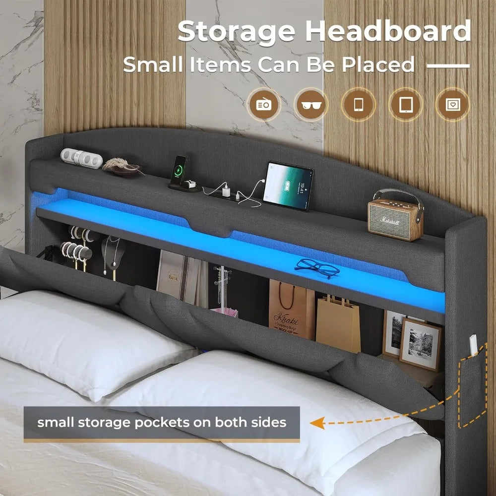 Floating Bedframe with extra Storage and Charging Station